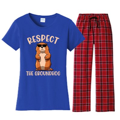 Respect The Groundhog Funny Woodchuck Groundhog Day Women's Flannel Pajama Set