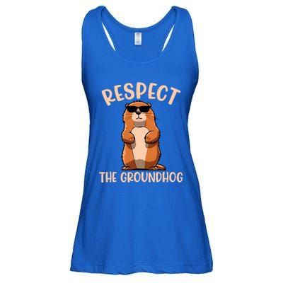 Respect The Groundhog Funny Woodchuck Groundhog Day Ladies Essential Flowy Tank