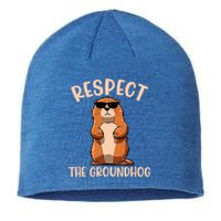 Respect The Groundhog Funny Woodchuck Groundhog Day Sustainable Beanie