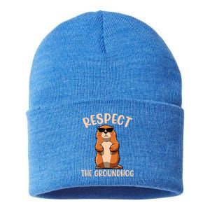 Respect The Groundhog Funny Woodchuck Groundhog Day Sustainable Knit Beanie