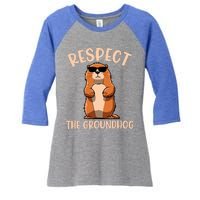 Respect The Groundhog Funny Woodchuck Groundhog Day Women's Tri-Blend 3/4-Sleeve Raglan Shirt