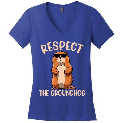 Respect The Groundhog Funny Woodchuck Groundhog Day Women's V-Neck T-Shirt