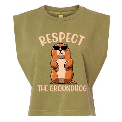 Respect The Groundhog Funny Woodchuck Groundhog Day Garment-Dyed Women's Muscle Tee