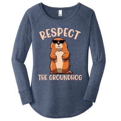 Respect The Groundhog Funny Woodchuck Groundhog Day Women's Perfect Tri Tunic Long Sleeve Shirt