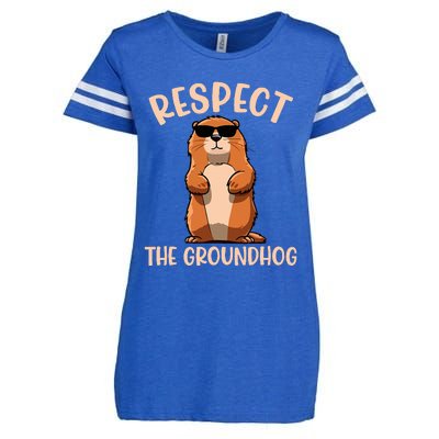 Respect The Groundhog Funny Woodchuck Groundhog Day Enza Ladies Jersey Football T-Shirt