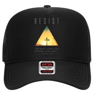 Resist The Great Reset Christian Conservative NWO High Crown Mesh Back Trucker Hat