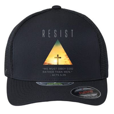 Resist The Great Reset Christian Conservative NWO Flexfit Unipanel Trucker Cap