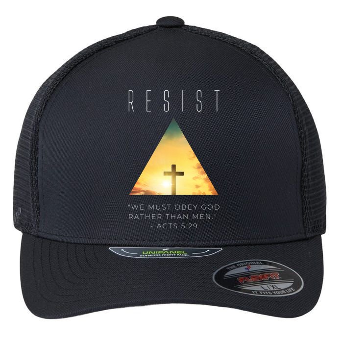 Resist The Great Reset Christian Conservative NWO Flexfit Unipanel Trucker Cap