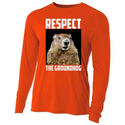 Respect The Groundhog Woodchuck Photo Ground Hog Day Cooling Performance Long Sleeve Crew