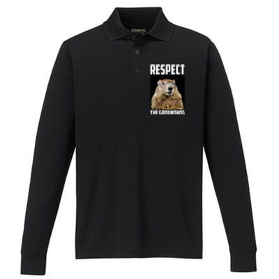 Respect The Groundhog Woodchuck Photo Ground Hog Day Performance Long Sleeve Polo