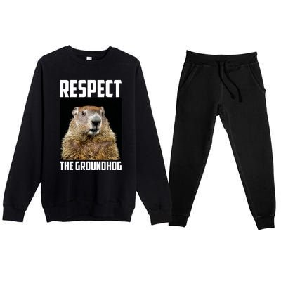 Respect The Groundhog Woodchuck Photo Ground Hog Day Premium Crewneck Sweatsuit Set