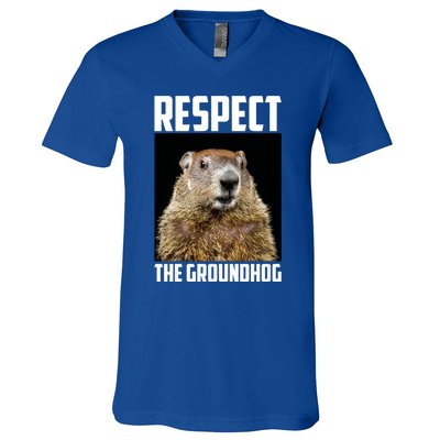 Respect The Groundhog Woodchuck Photo Ground Hog Day V-Neck T-Shirt