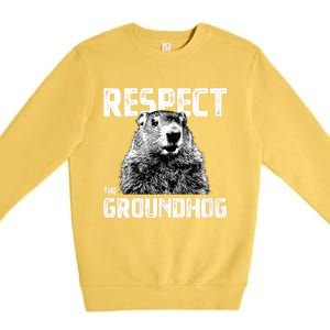 Respect The Groundhog Funny Woodchuck Premium Crewneck Sweatshirt