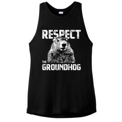 Respect The Groundhog Funny Woodchuck Ladies PosiCharge Tri-Blend Wicking Tank