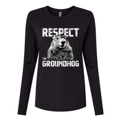 Respect The Groundhog Funny Woodchuck Womens Cotton Relaxed Long Sleeve T-Shirt