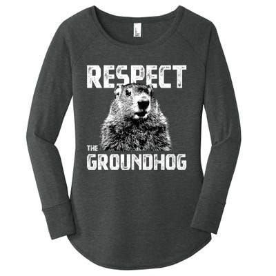 Respect The Groundhog Funny Woodchuck Women's Perfect Tri Tunic Long Sleeve Shirt