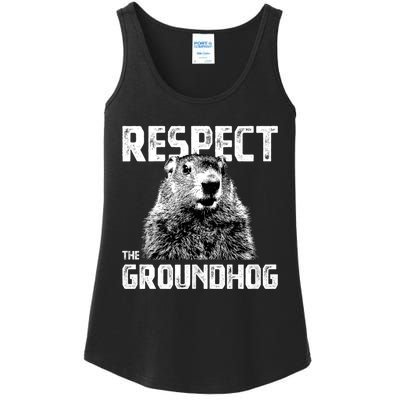 Respect The Groundhog Funny Woodchuck Ladies Essential Tank