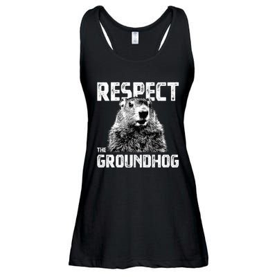 Respect The Groundhog Funny Woodchuck Ladies Essential Flowy Tank