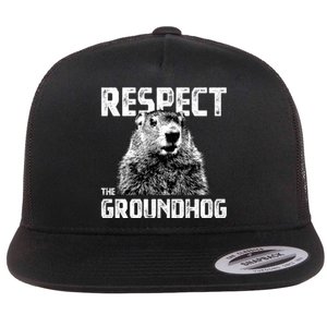 Respect The Groundhog Funny Woodchuck Flat Bill Trucker Hat