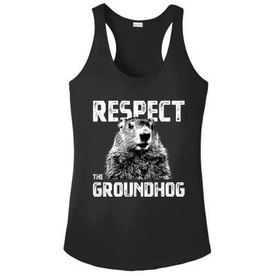 Respect The Groundhog Funny Woodchuck Ladies PosiCharge Competitor Racerback Tank