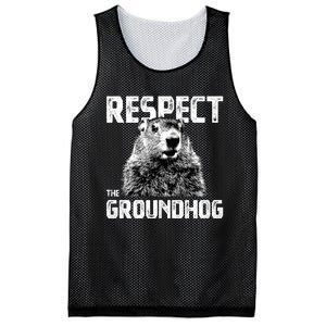 Respect The Groundhog Funny Woodchuck Mesh Reversible Basketball Jersey Tank