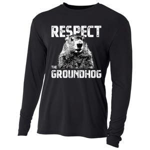 Respect The Groundhog Funny Woodchuck Cooling Performance Long Sleeve Crew