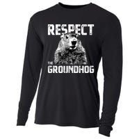 Respect The Groundhog Funny Woodchuck Cooling Performance Long Sleeve Crew