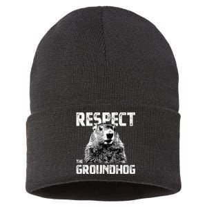 Respect The Groundhog Funny Woodchuck Sustainable Knit Beanie