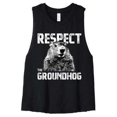 Respect The Groundhog Funny Woodchuck Women's Racerback Cropped Tank