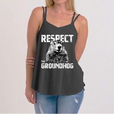 Respect The Groundhog Funny Woodchuck Women's Strappy Tank