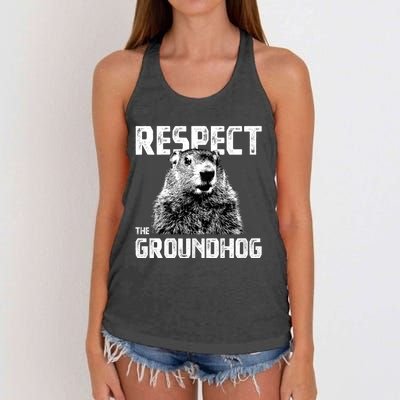 Respect The Groundhog Funny Woodchuck Women's Knotted Racerback Tank