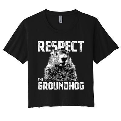 Respect The Groundhog Funny Woodchuck Women's Crop Top Tee