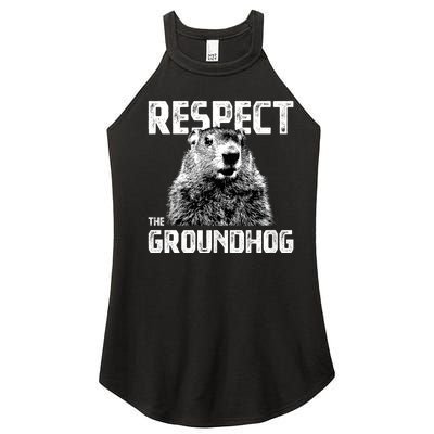 Respect The Groundhog Funny Woodchuck Women's Perfect Tri Rocker Tank