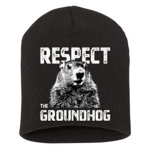 Respect The Groundhog Funny Woodchuck Short Acrylic Beanie