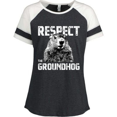 Respect The Groundhog Funny Woodchuck Enza Ladies Jersey Colorblock Tee