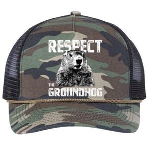 Respect The Groundhog Funny Woodchuck Retro Rope Trucker Hat Cap