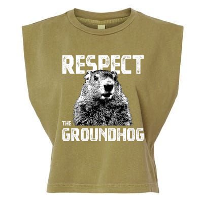 Respect The Groundhog Funny Woodchuck Garment-Dyed Women's Muscle Tee