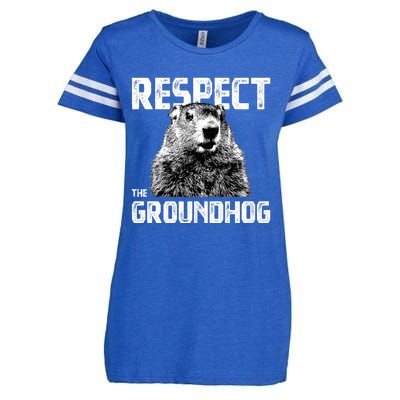 Respect The Groundhog Funny Woodchuck Enza Ladies Jersey Football T-Shirt