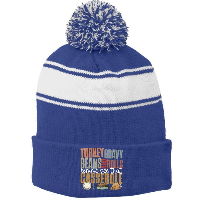 Retro Turkey Gravy Beans And Rolls Let Me See That Casserole Gift Stripe Pom Pom Beanie