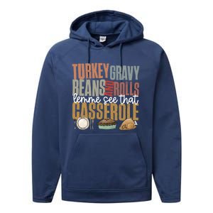 Retro Turkey Gravy Beans And Rolls Let Me See That Casserole Gift Performance Fleece Hoodie