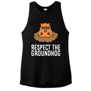 Respect The Groundhog Mammal Cute Groundhog Ladies PosiCharge Tri-Blend Wicking Tank