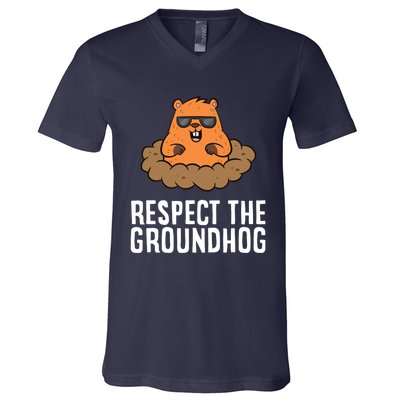 Respect The Groundhog Mammal Cute Groundhog V-Neck T-Shirt