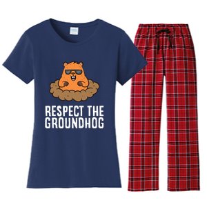 Respect The Groundhog Mammal Cute Groundhog Women's Flannel Pajama Set