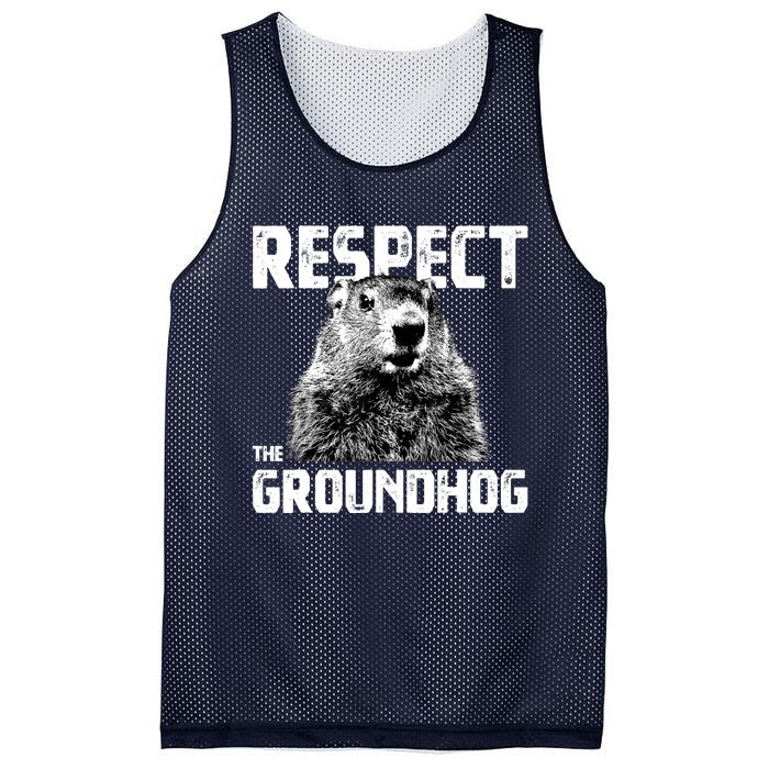 Respect The Groundhog Funny Woodchuck Mesh Reversible Basketball Jersey Tank