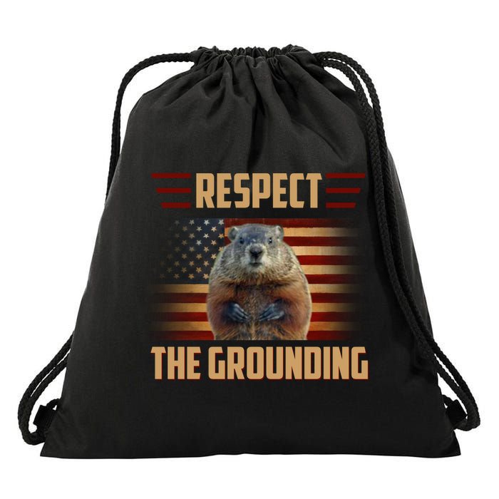 Respect The Grounding, Groundhog Day Drawstring Bag