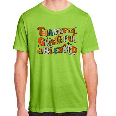 Retro Thankful Grateful Blessed Fall Colors Thanksgiving Adult ChromaSoft Performance T-Shirt