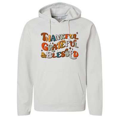 Retro Thankful Grateful Blessed Fall Colors Thanksgiving Performance Fleece Hoodie