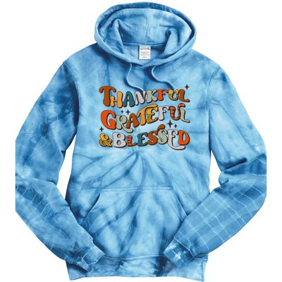 Retro Thankful Grateful Blessed Fall Colors Thanksgiving Tie Dye Hoodie