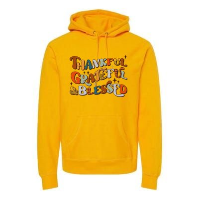 Retro Thankful Grateful Blessed Fall Colors Thanksgiving Premium Hoodie