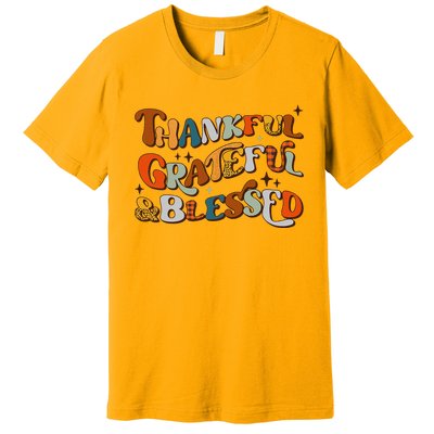 Retro Thankful Grateful Blessed Fall Colors Thanksgiving Premium T-Shirt